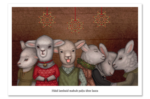 Postkaart "Häid lambaid mahub palju ühte lauta"