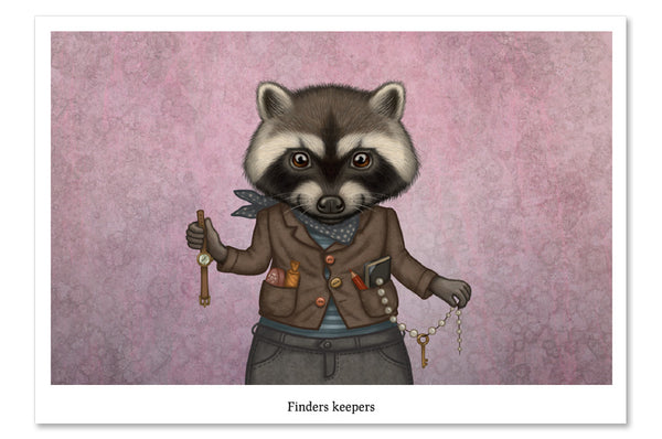 Postcard "Finders keepers" (Raccoon)