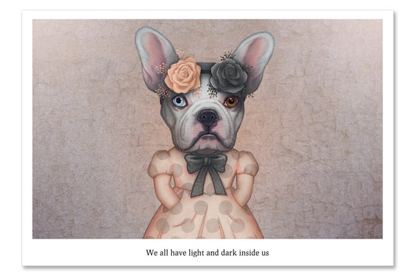Postcard "We all have light and dark inside us" (French bulldog)