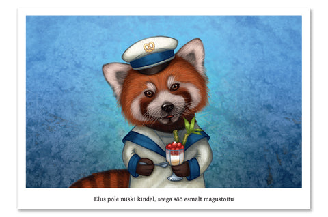 Postcard "Life is uncertain so eat your dessert first" (Red panda)