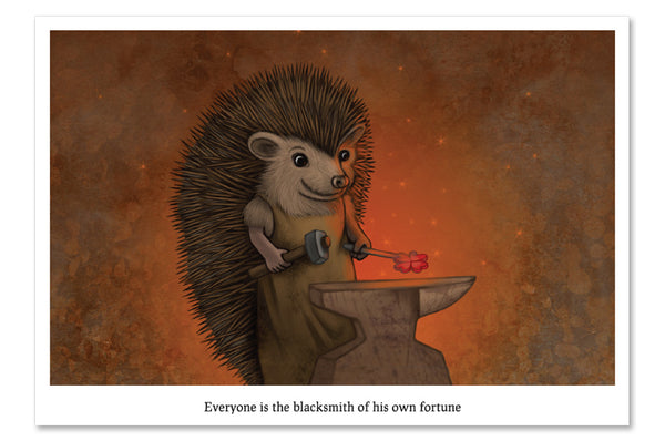 Postcard "Everyone is the blacksmith of his own fortune" (Hedgehog)