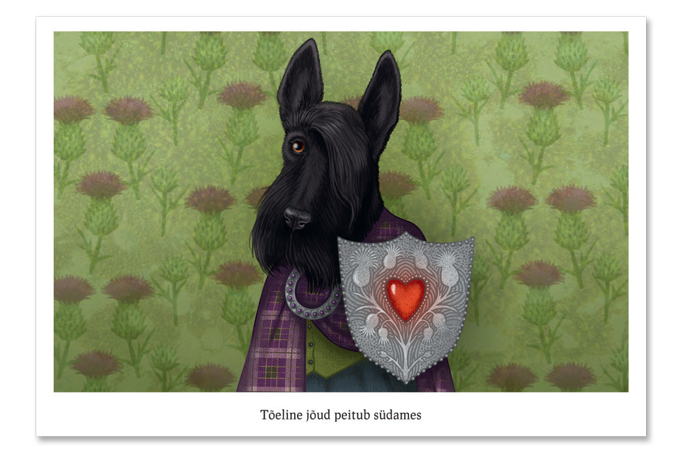 Postkaart "Tõeline jõud peitub südames" (Šoti terjer)