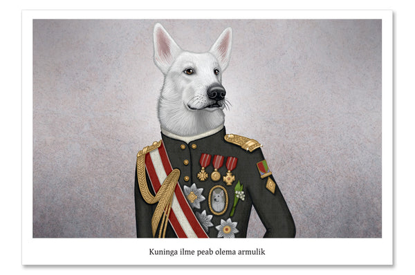 Postkaart "Kuninga ilme peab olema armulik" (Šveitsi valge lambakoer)