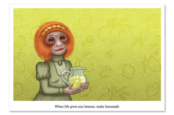 Postcard "When life gives you lemons, make lemonade" (Golden lion tamarin)