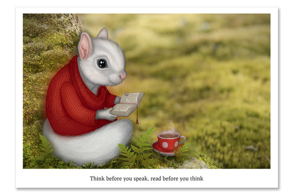 Postkaart "Mõtle, enne kui ütled ning loe, enne kui mõtled" (valge orav)
