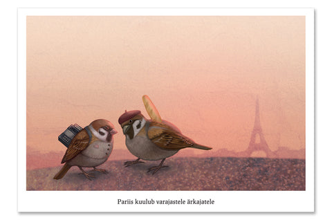 Postcard "Paris is owned by the early risers" (Sparrows)
