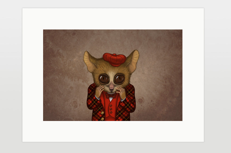 Print "Fear has big eyes" (Mouse lemur)